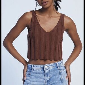 Brown Knit Sleeveless Top